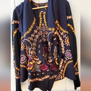 Johnny Was Biya Embroidered Floral Black Hoodie